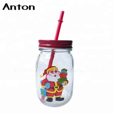 Santa claus design 415ml Mason jar salad for christmas gifts without handle